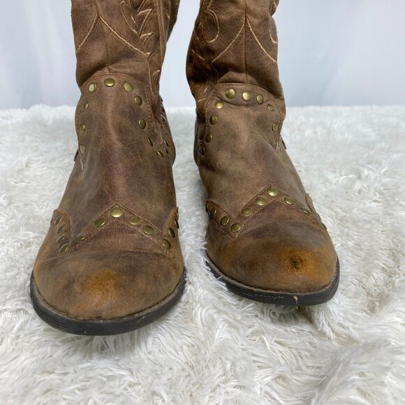 Coconuts by Matisse Womens Brown Faux Leather Pirate Western Studded Boots 7 - Picture 4 of 12